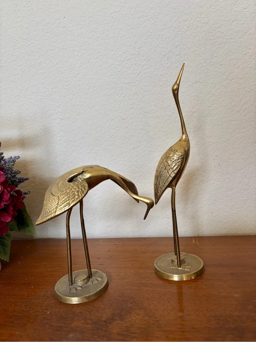 Vintage Brass  2 Pc Bundle Heron Crane Figurine Mid Century Modern Bird Statue - Picture 4 of 8